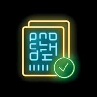 Neon icon of eye test chart representing good vision vector
