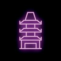 Neon sign of a pagoda glowing on a black background vector