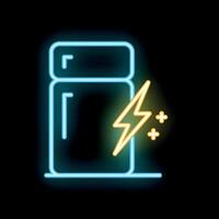 Neon refrigerator consuming electricity icon with black background vector