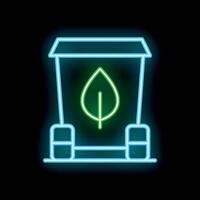 Neon icon of organic waste bin for composting showing green leaf vector