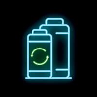 Glowing neon line rechargeable battery icon isolated on black background vector