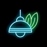 Neon green eco light bulb glowing with leaves vector