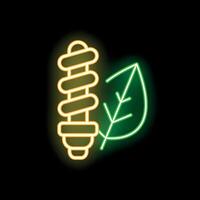 Neon icon of energy saving light bulb with green leaf vector