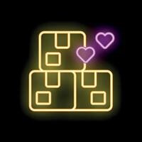 Neon icon of boxes representing charity and donation vector