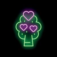 Neon love tree glowing on dark background vector