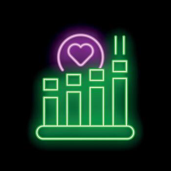neón corazón flotando terminado creciente bar gráfico en negro antecedentes vector