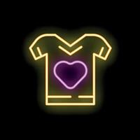 Neon t shirt with heart sign glowing on black background vector