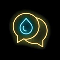 Glowing neon icon of two speech bubbles discussing water resources and conservation vector