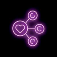 Neon icon of heart connecting with copyright symbols on black background vector