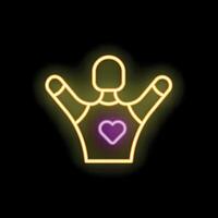 Neon crown with heart shining on black background vector