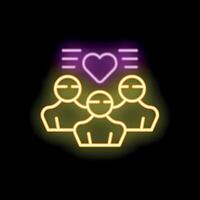 Neon icon of three people sharing love and connection vector