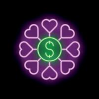 Neon icon representing love of money using hearts and dollar sign vector