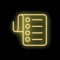 Bright yellow neon checklist is glowing on a dark wall vector