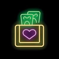 Neon wallet with credit cards and heart symbol on black background vector