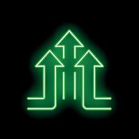 Green neon arrows pointing upwards on a black background vector