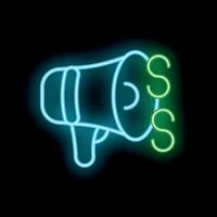 Neon megaphone announcing breaking news with letters sss vector