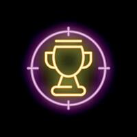 Neon sign representing aiming for the prize with target and trophy vector