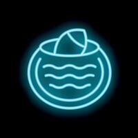 Neon sign representing round aquarium with fish swimming inside vector