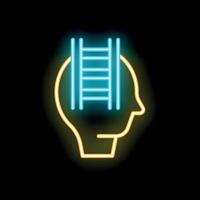 Neon icon of human head profile with ladder inside representing career path vector