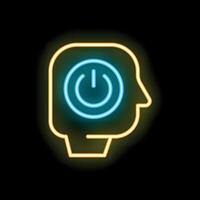 Neon sign of human head with power button showing mental health awareness vector