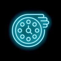 Neon style hand holding clock showing fast time concept icon vector