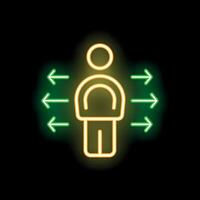 Neon icon of person receiving multiple green arrows pointing at him vector