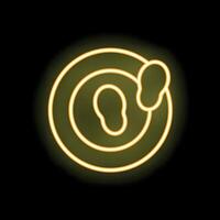 Glowing neon icon of ear impression for hearing aid on black background vector