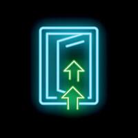 Neon elevator sign showing upward direction with open door vector