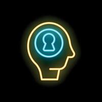 Neon head with keyhole suggesting problem solving vector