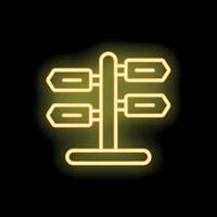 Neon sign representing direction sign with empty arrows pointing different directions on black background vector
