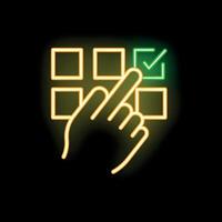 Hand selecting check mark on neon grid background vector