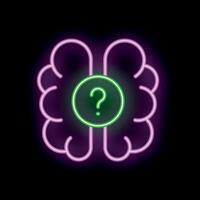 Neon brain showing question mark on black background vector
