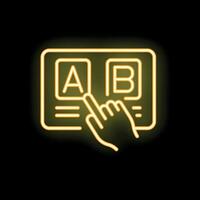 Person choosing option a on tablet computer in neon style vector