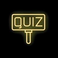 Neon yellow quiz sign on a stick with black background vector