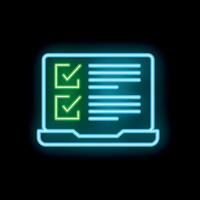 Neon laptop showing checkmarked checklist on screen vector