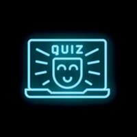Neon blue quiz on laptop screen with smiling face icon vector