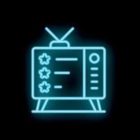 Neon icon of retro tv showing rating stars on black background vector