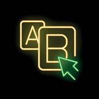 Neon icon of cursor clicking on letter b with a letter beside vector