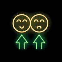 Neon icons showing happy and sad emojis with up arrows voting for feedback vector