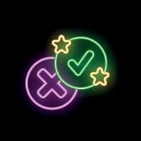 Neon signs showing right and wrong choices with stars on black background vector