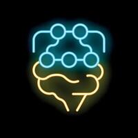 Neon style icon representing artificial intelligence with brain and network vector
