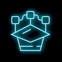 Neon graduation cap icon representing online education and e learning vector
