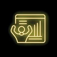 Person holding up big data analytics graph neon icon vector