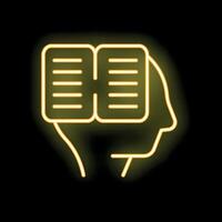 Neon sign of a hand holding an open book over a human head vector