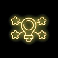 Neon light bulb icon representing creative idea generation process vector