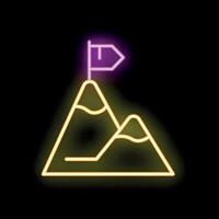 Neon sign depicting reaching mountain peak with flag on top vector