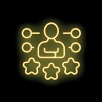 Businessman standing with arms crossed managing tasks with stars ranking system neon light style icon vector