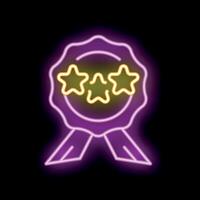 Neon sign showing three stars quality guarantee award ribbon symbol vector