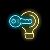 Neon icon of key unlocking light bulb idea vector
