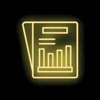 Neon business report icon glowing on dark background vector